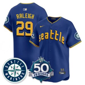 Cal Raleigh #29 Seattle Mariners 50th Anniversary & AL West Vapor Premier Limited Jersey - Connect