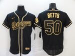 Men's Los Angeles Dodgers #50 Mookie Betts Black With Gold Stitched Flex Base  Jersey