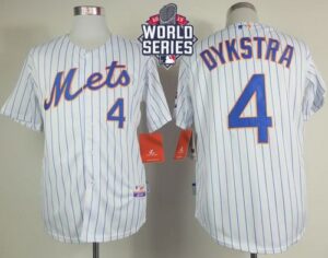 New York Mets #4 Lenny Dykstra White(Blue Strip) Home Cool Base W/2015 World Series Patch Stitched Jersey