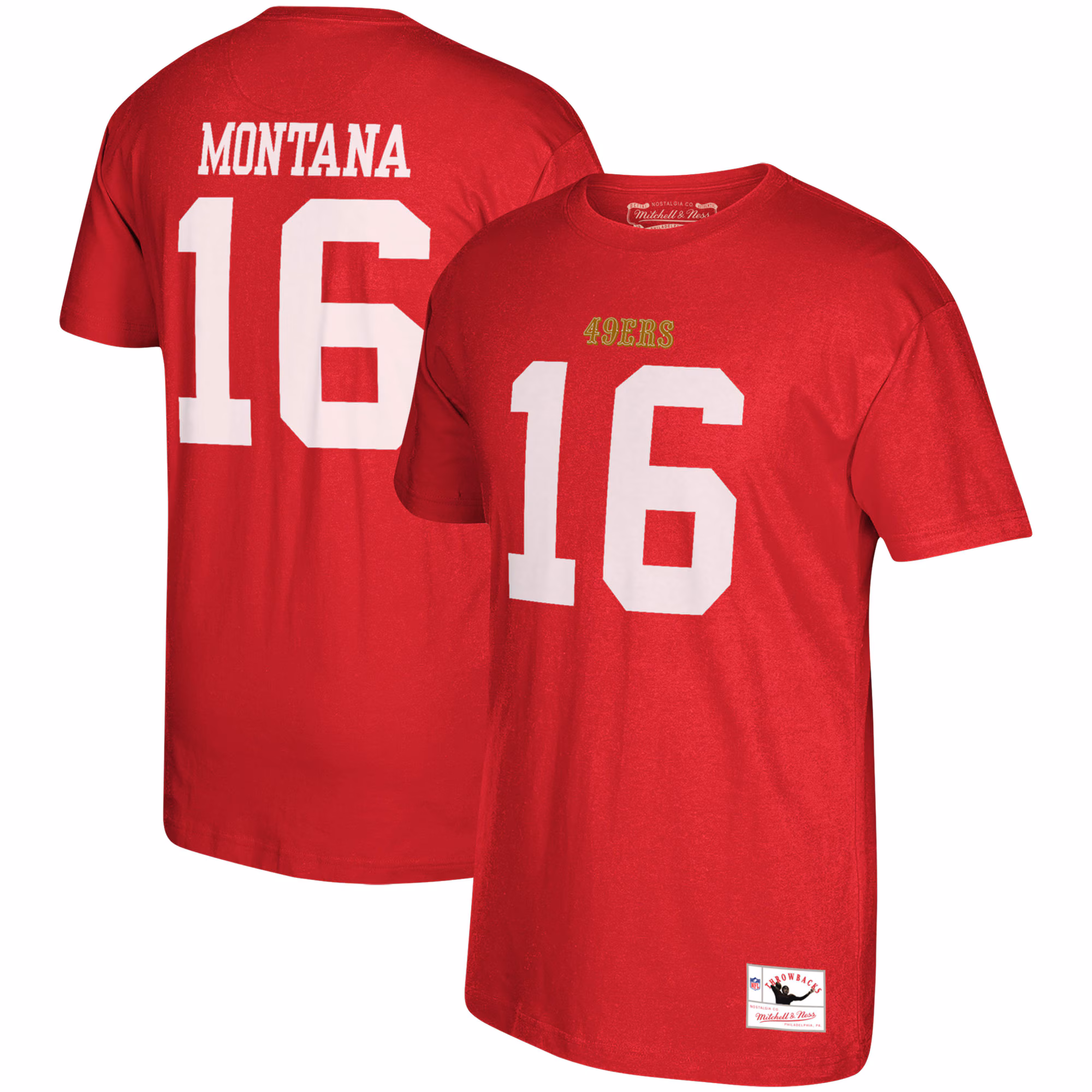 Men's Joe Montana Scarlet San Francisco 49ers Retired Player Name & Number T-Shirt