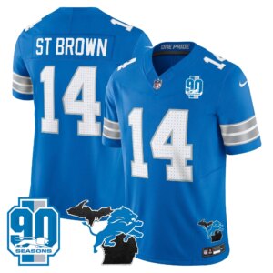 St. Brown #14 Detroit Lion 2025 Michigan & 90th Year Patch Vapor Jersey - All Stitched