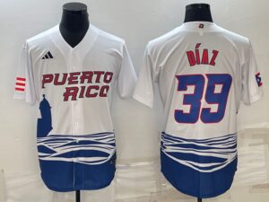 Men's Puerto Rico 2023 World Baseball #39 Edwin Diaz Classic White Men's Jersey