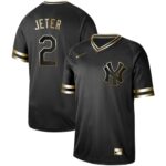 New York Yankees #2 Derek Jeter Black Gold Stitched Jersey