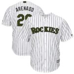 Men's Colorado Rockies #28 Nolan Arenado Majestic White 2018 Memorial Day Cool Base Player Jersey