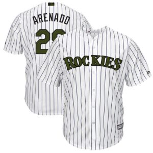 Men's Colorado Rockies #28 Nolan Arenado Majestic White 2018 Memorial Day Cool Base Player Jersey