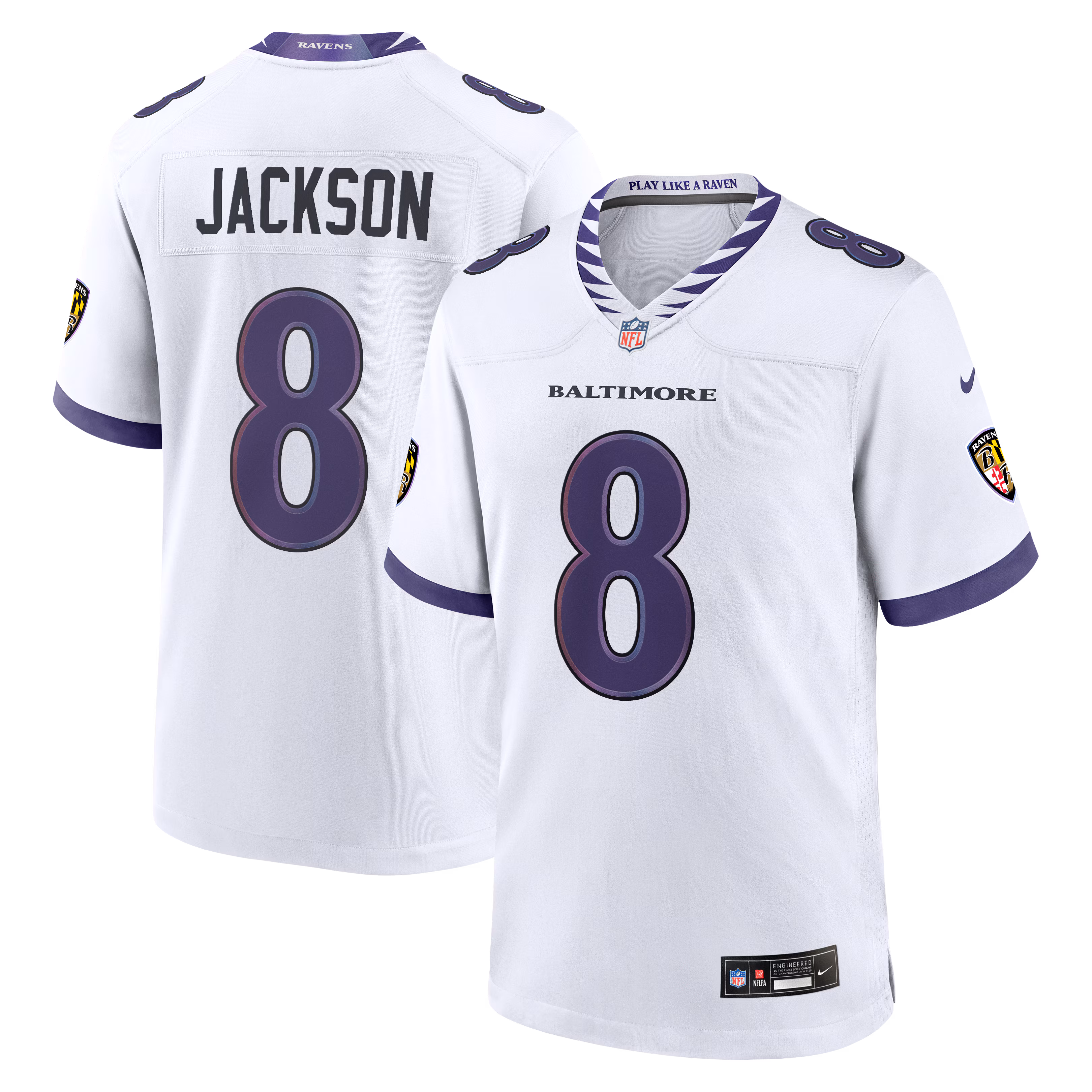 Men's Baltimore Ravens Lamar Jackson #8 White Game Jersey