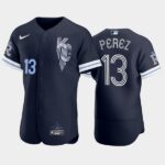 Men's #13 Salvador Perez Kansas City Royals Navy 2022 City Connect Jersey