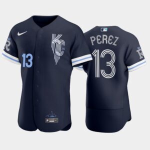 Men's #13 Salvador Perez Kansas City Royals Navy 2022 City Connect Jersey