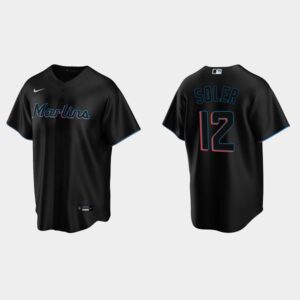Men's Miami Marlins #12 Jorge Soler Black Alternate Jersey