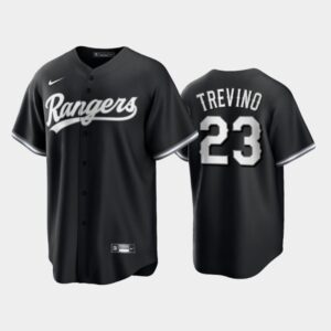 Men's Texas Rangers 2021 All Black Fashion Serise #23 Jose Trevino Black Cool Base Jersey
