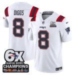 Stefon Diggs #8 New England Patriots 6-Time Champions Patch Game Jersey - White