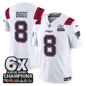 Stefon Diggs #8 New England Patriots 6-Time Champions Patch Game Jersey - White