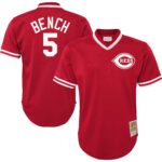 Youth Cincinnati Reds Johnny Bench #5 Mitchell & Ness Red Cooperstown Collection Mesh Batting Practice Jersey