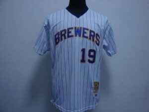 Mitchell And Ness Milwaukee Brewers #19 Robin Yount Stitched White Blue Strip Throwback Jersey