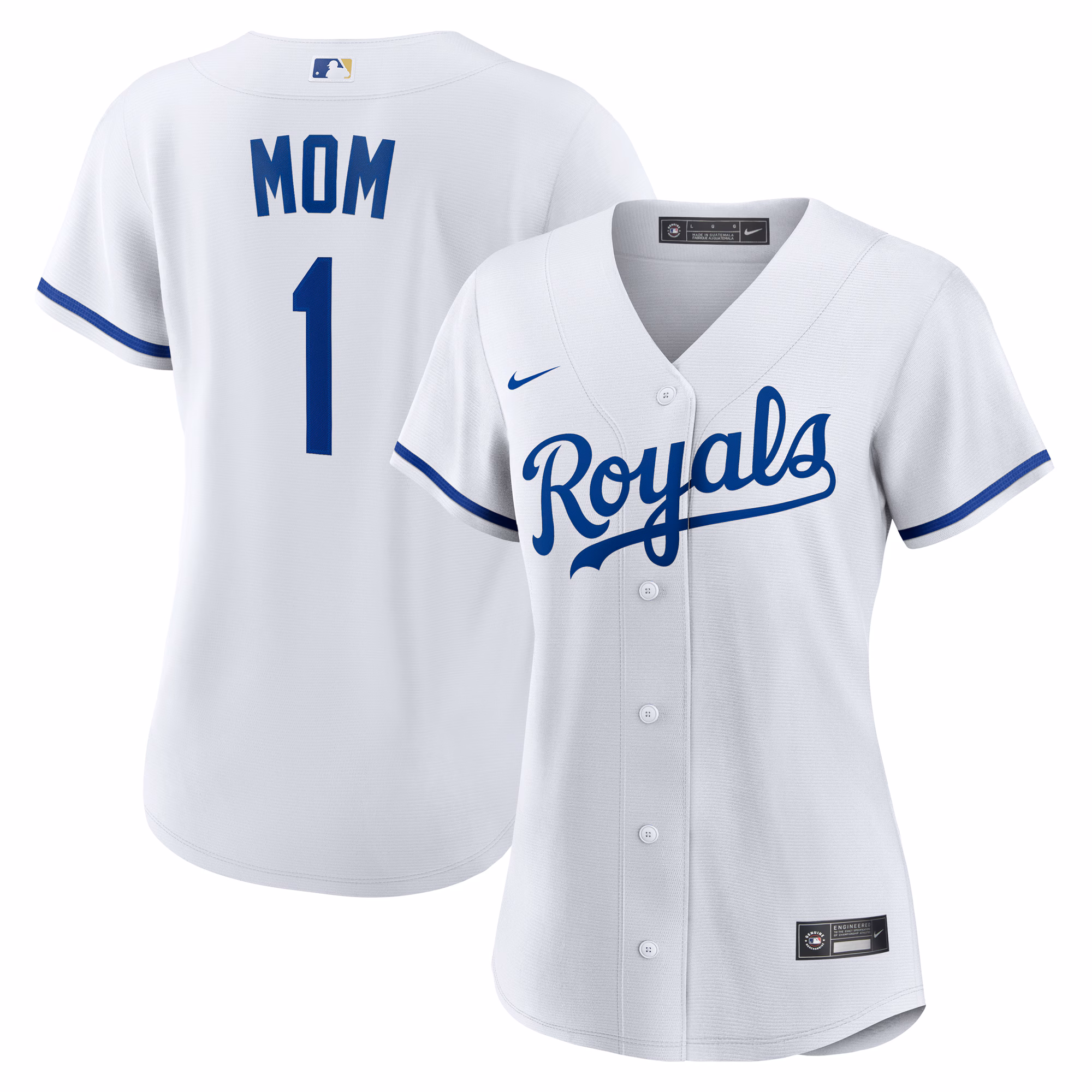 Women's Kansas City Royals  White #1 Mom Home Replica Jersey