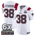 Rhamondre Stevenson #38 New England Patriots 6-Time Champions Patch Game Jersey - White