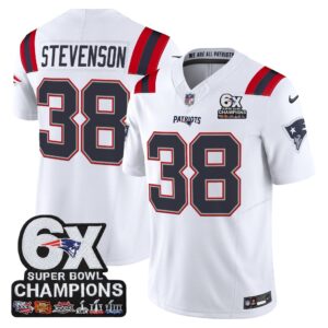 Rhamondre Stevenson #38 New England Patriots 6-Time Champions Patch Game Jersey - White
