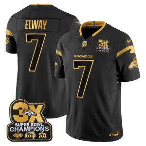 John Elway Denver Broncos-Time Champions Patch Gold Vapor Limited Jersey - All Stitched
