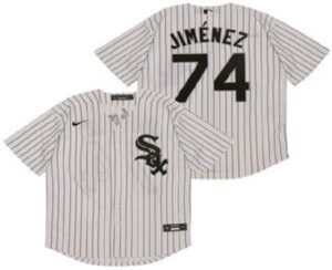 Men's Chicago White Sox #74 Eloy Jimenez White Pinstripe Stitched Cool Base  Jersey