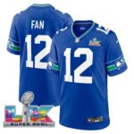 12th Fan #12 Seattle Seahawks Super Bowl LX Patch Royal Throwback Player Game Jersey