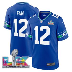 12th Fan #12 Seattle Seahawks Super Bowl LX Patch Royal Throwback Player Game Jersey