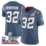 TreVeyon Henderson #32 New England Patriots 2025 Super Bowl LX Patch Rivalries Collection Limited Jersey - Storm Blue