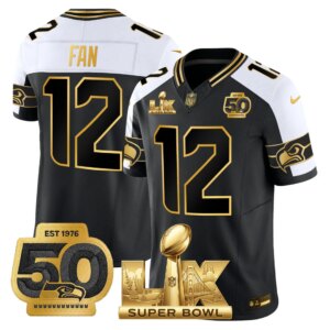 Th Fan #12 Seattle Seahawks Super Bowl LX Gold Patch Game Jersey - All Stitched