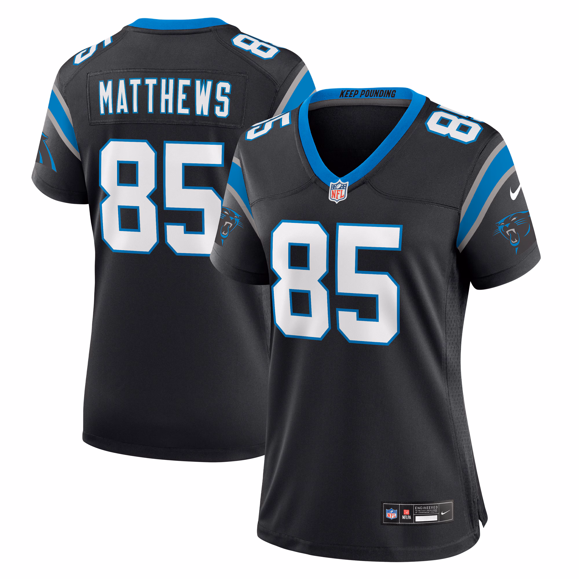 Matthews Carolina Panthers Women's  Game Jersey -  Black