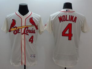 St. Louis Cardinals #4 Yadier Molina Cream Flexbase Collection Stitched Jersey