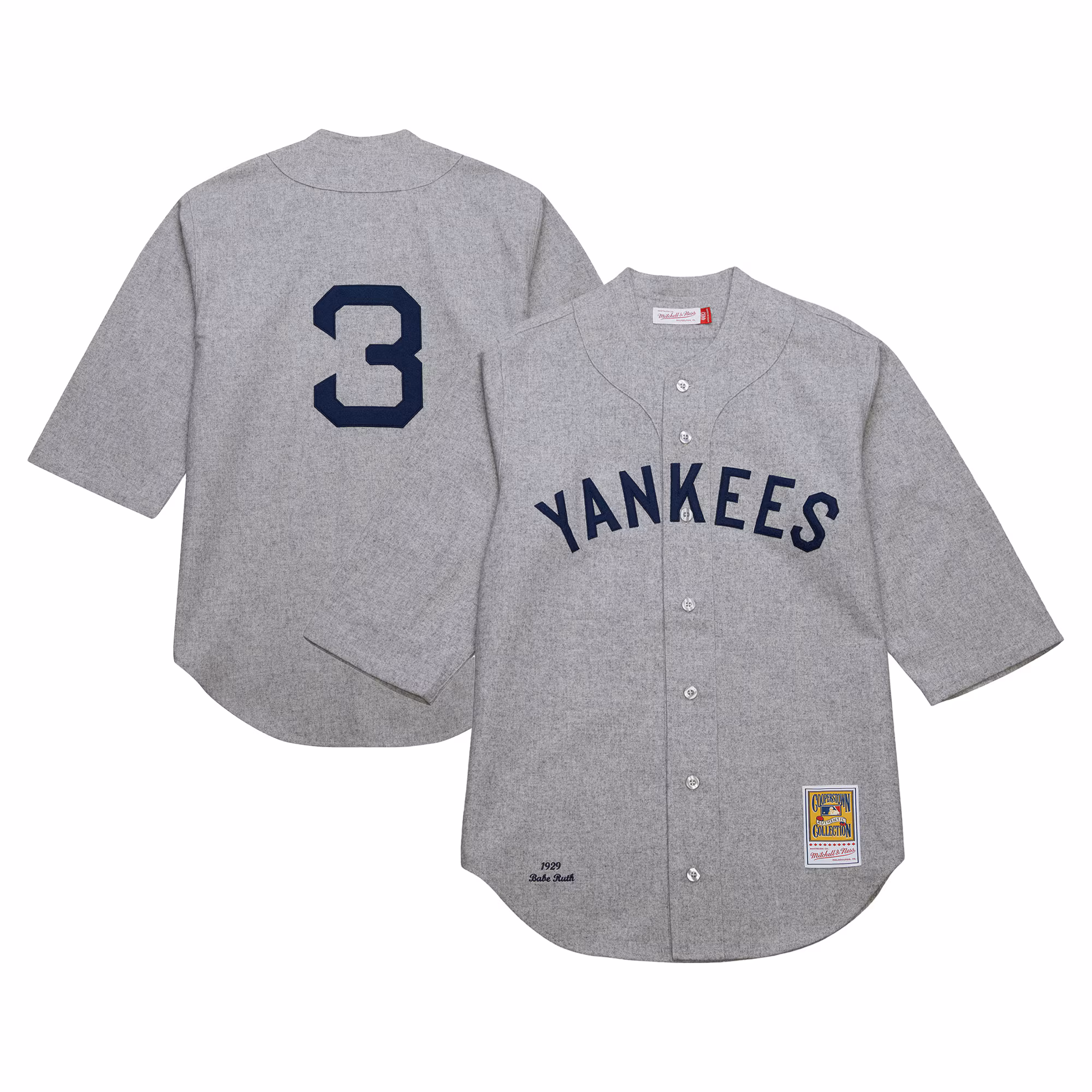 New York Yankees Babe Ruth Mitchell & Ness Gray Cooperstown Collection 1929 Authentic Jersey