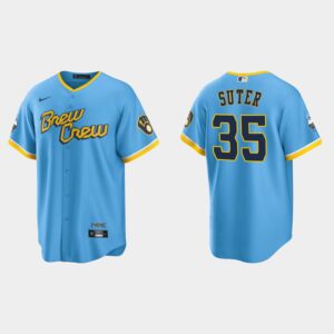 Men's Milwaukee Brewers #35 Brent Suter Powder Blue 2022 City Connect Jersey