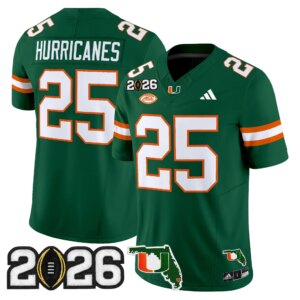 Hurricanes #25 Miami Hurricanes MIA 2026 CFP Final & Florida Patch Vapor Limited Jersey - All Stitched