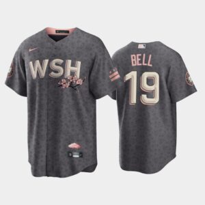 Men's #19 Josh Bell 2022 City Connect Washington Nationals Bloom Gray Jersey