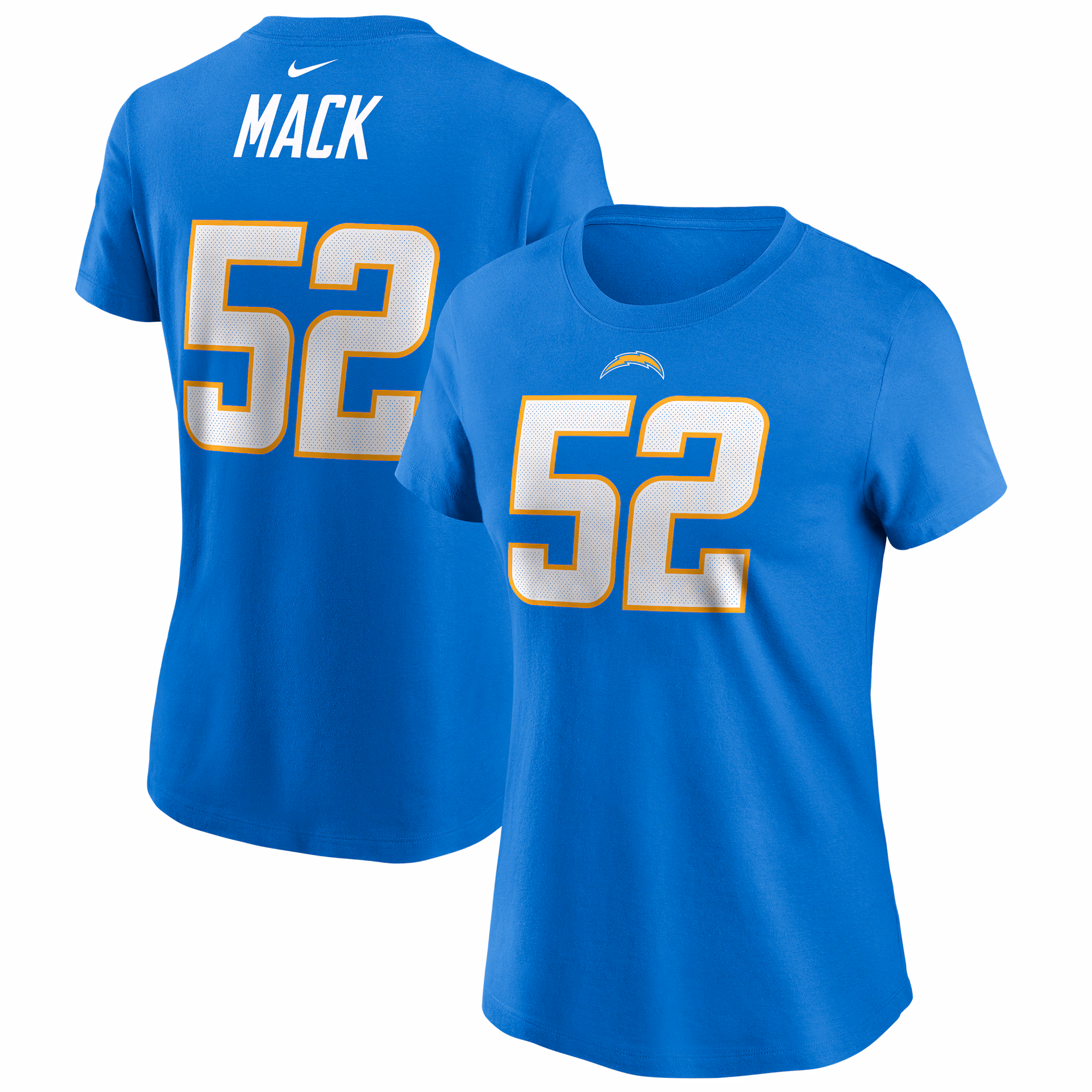 Women's Khalil Mack Powder Blue Los Angeles Chargers Player Name & Number T-Shirt