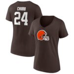 Women's Nick Chubb Brown Cleveland Browns Player Icon Name & Number V-Neck T-Shirt