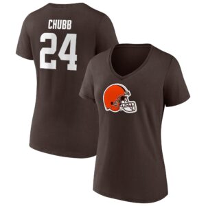 Women's Nick Chubb Brown Cleveland Browns Player Icon Name & Number V-Neck T-Shirt
