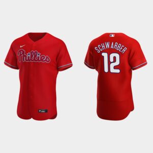 Men's Philadelphia Phillies #12 Kyle Schwarber Red Alternate Flex Base Jersey