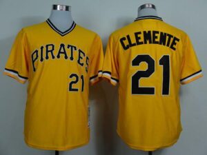Mitchell And Ness 1971 Pittsburgh Pirates #21 Roberto Clemente Yellow Throwback Stitched Jersey