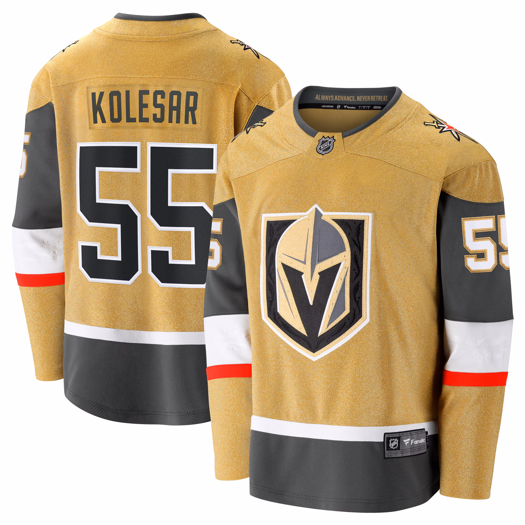 Vegas Golden Knights Keegan Kolesar #55 Fanatics Gold Home Breakaway Jersey