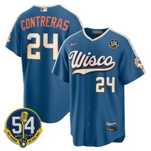 William Contreras #24 Milwaukee Brewers 54 Seasons for Brewers 2026 City Connect Stadium Jersey - Mineral Blue