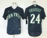 Men's Seattle Mariners #24 Ken Griffey Jr. Navy Blue Stitched Cool Base  Jersey