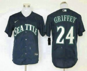 Men's Seattle Mariners #24 Ken Griffey Jr. Navy Blue Stitched Cool Base  Jersey