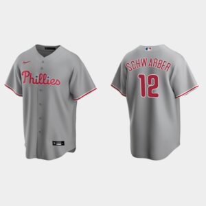Men's Philadelphia Phillies #12 Kyle Schwarber Gray Road Jersey