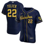 Men's Milwaukee Brewers #22 Christian Yelich  Navy Alternate 2020 Player Jersey