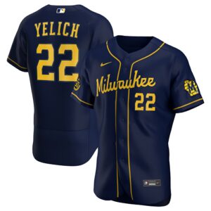 Men's Milwaukee Brewers #22 Christian Yelich  Navy Alternate 2020 Player Jersey