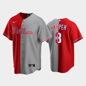 Men's Philadelphia Phillies Split Replica #3 Bryce Harper Red-Gray Jersey