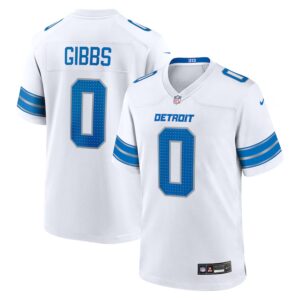 Men's Jahmyr Gibbs #0 White Detroit Lions Game Player Jersey