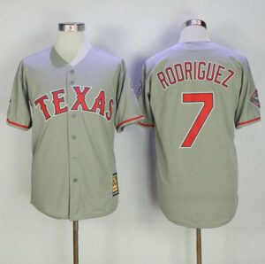 Mitchell And Ness Texas Rangers #7 Ivan Rodriguez Grey Throwback Stitched Jersey
