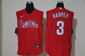 Men's Philadelphia Phillies #3 Bryce Harper Red 2020 Cool and Refreshing Sleeveless Fan Stitched Flex  Jersey