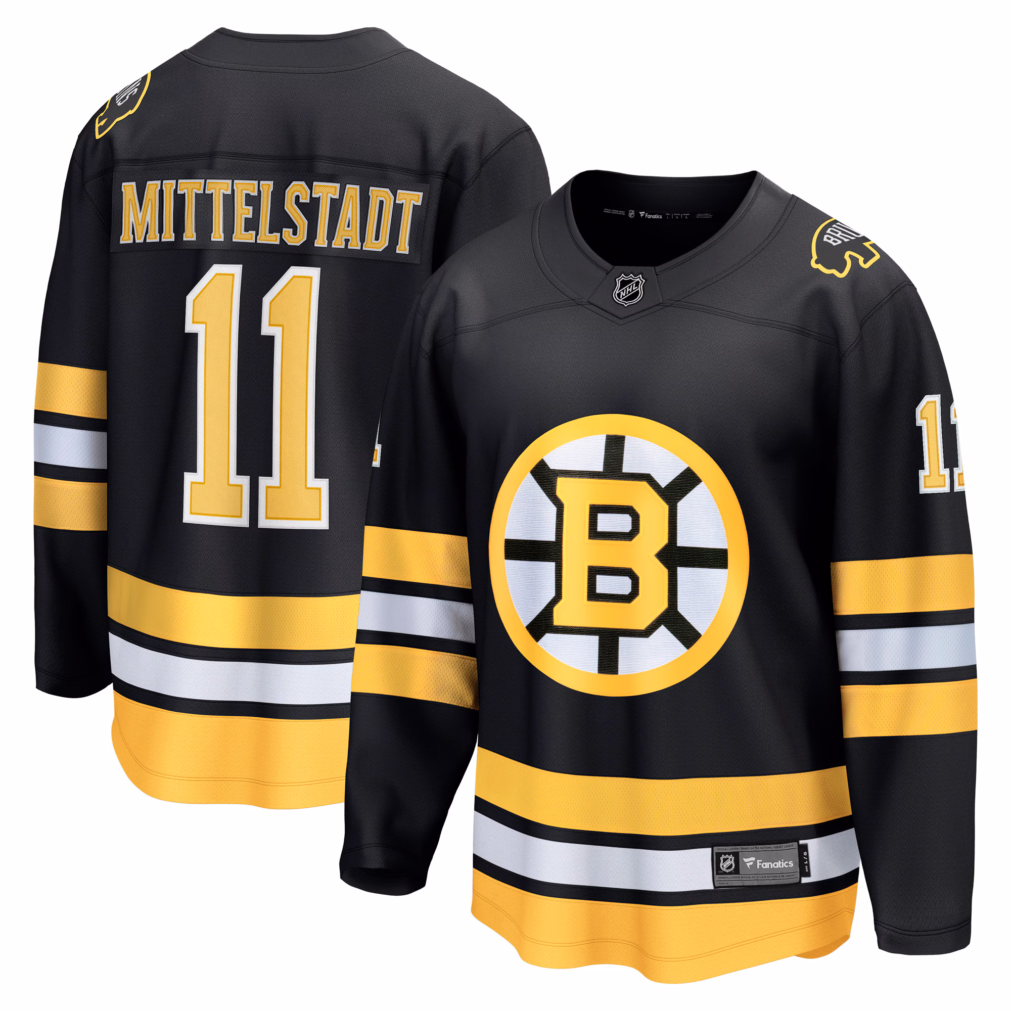 Boston Bruins Casey Mittelstadt #11 Fanatics Black Home Breakaway Player Jersey